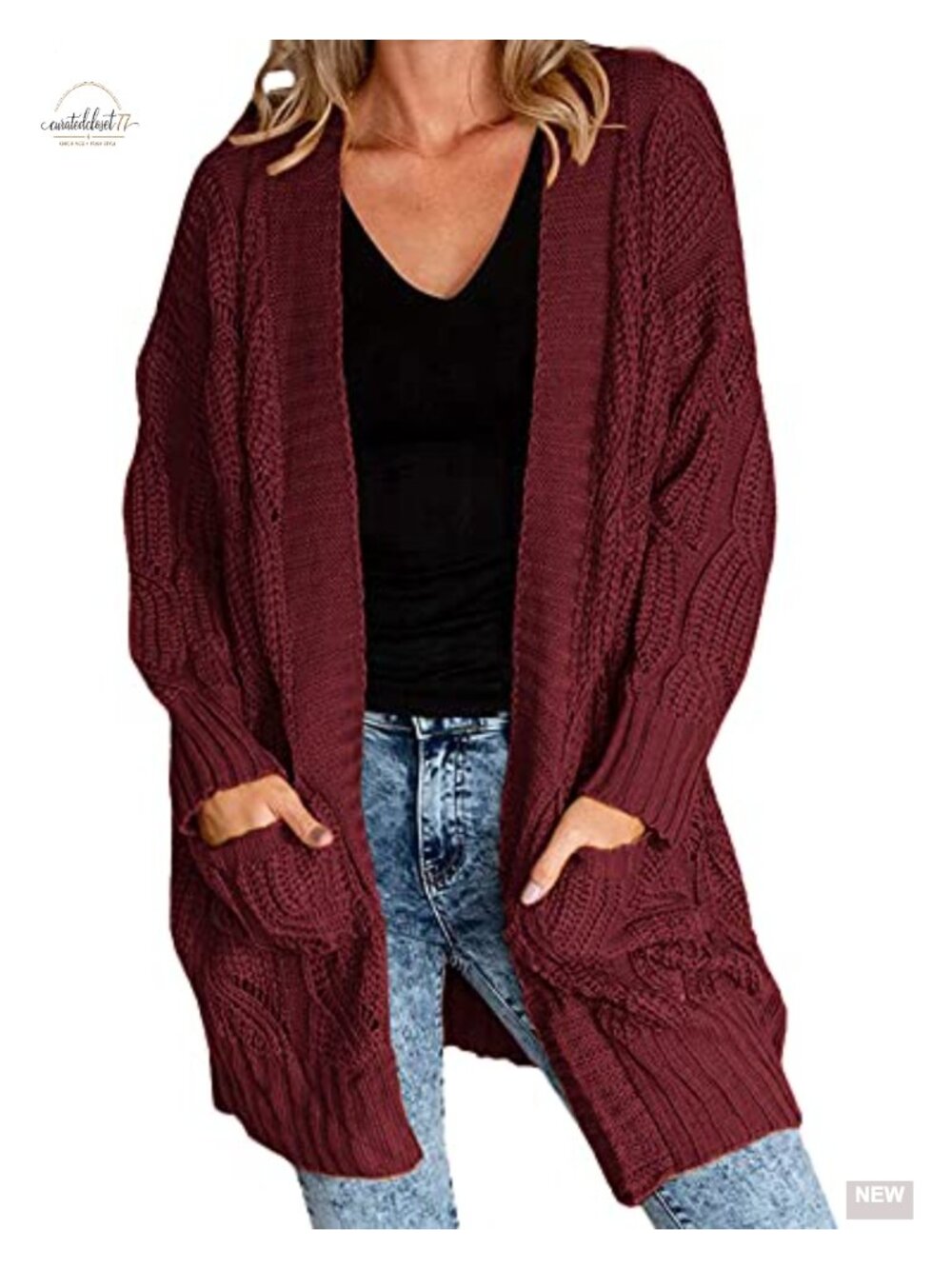 Plus Size Long Open Front Cable Knit Cardigan Sweater Loose Fit